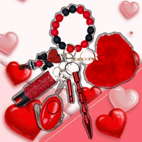 Black & Red Valentine’s Day Heart Beaded Self Defense Keychain