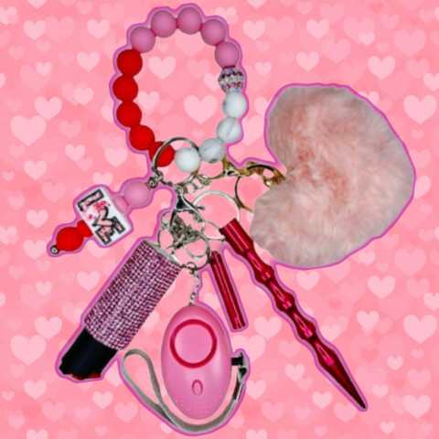 Pink Love Beaded Self Defense Keychain