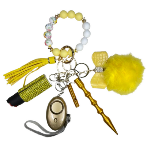 Yellow Floral Beaded Self Defense Keychain