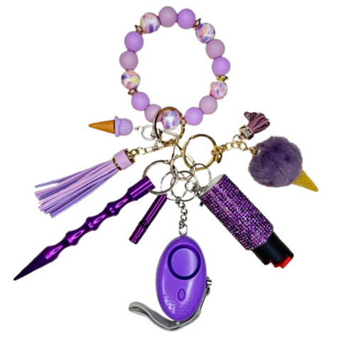 Purple Ice Cream Beaded Self Defense Keychain
