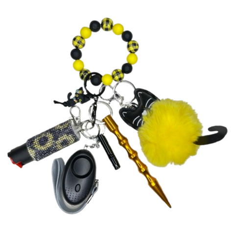 Black & Yellow Cat Beaded Self Defense Keychain