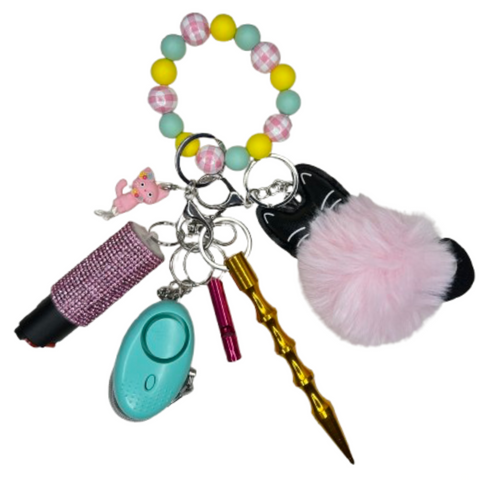Pink & Pastels Cat Beaded Self Defense Keychain