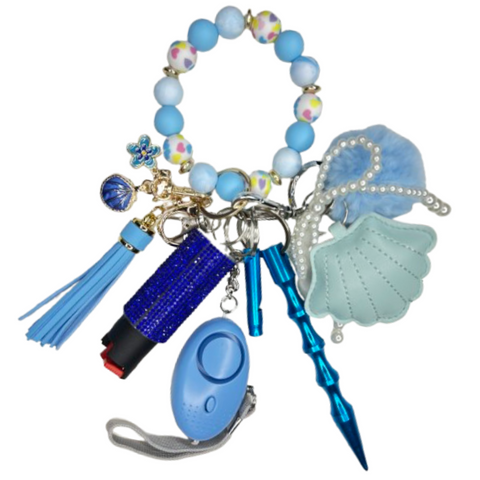 Blue Seashell Beaded Self Defense Keychain
