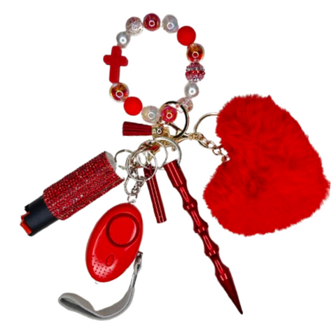 Red Jesus Cross Beaded Self Defense Keychain