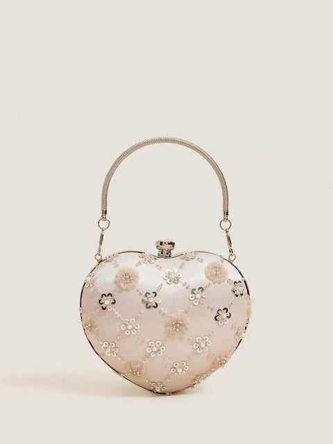 Heart Pearl Flower Clutch Handbag