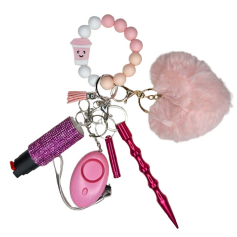 Pink Coffee Beaded Self Defense Keychain