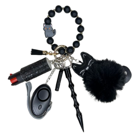 Midnight Black Cat Beaded Self Defense Keychain  (ONLY 1 LEFT)