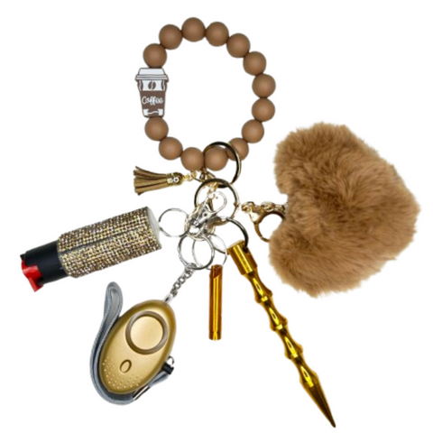 Coffee Beaded Self Defense Keychain