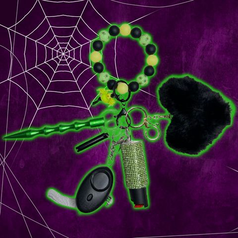 Glow in the Dark Green Spider Beaded Self Defense Keychain (AVAILABLE ONLY IN GREEN)