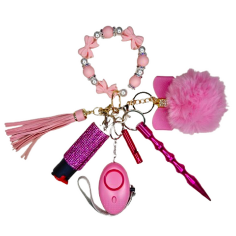 Pink Bow Beaded Self Defense Keychain