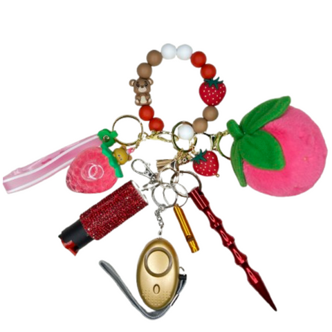 Strawberry Bear Beaded Self Defense Keychain