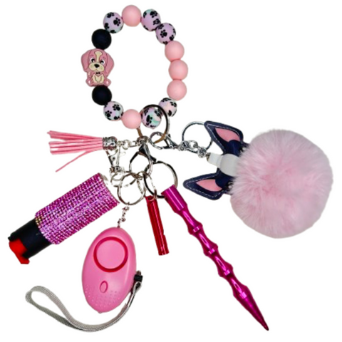 Pink Dog Beaded Self Defense Keychain