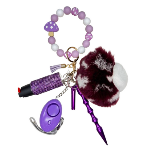 Purple Mushroom Beaded Self Defense Keychain