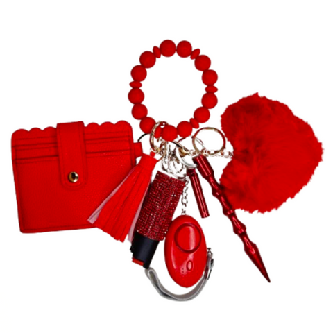 Red Card Holder Beaded Self Defense Keychain