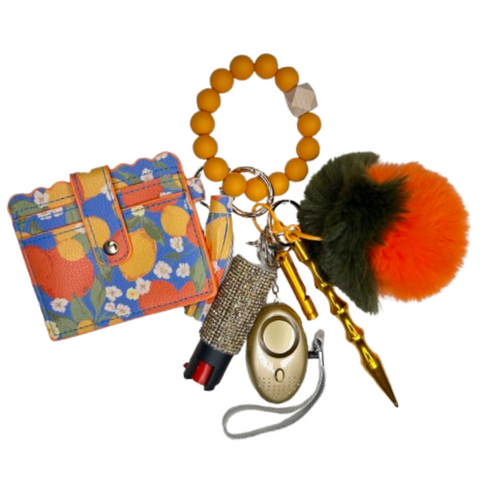 Citrus Fruits Card Holder Beaded Self Defense Keychain