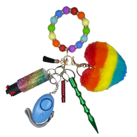 Rainbow Beaded Self Defense Keychain