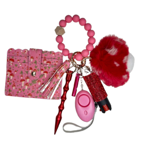 Mushroom Card Holder Beaded Self Defense Keychain