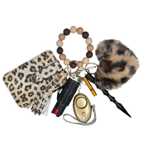 Leopard Card Holder Beaded Self Defense Keychain