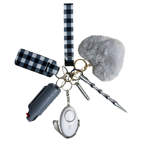 Grey Black Plaid Self Defense Keychain