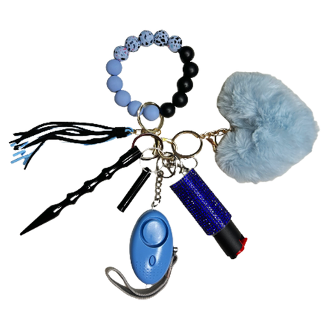Blue Speckled Rock Beaded Self Defense Keychain