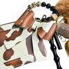 Brown Cow Print Bow Card Holder Beaded Self Defense Keychain
