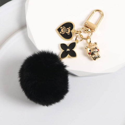 Mini Black Teddy Bear Pom Pom Keychain