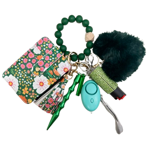 Emerald Bloom Card Holder Beaded Self Defense Keychain