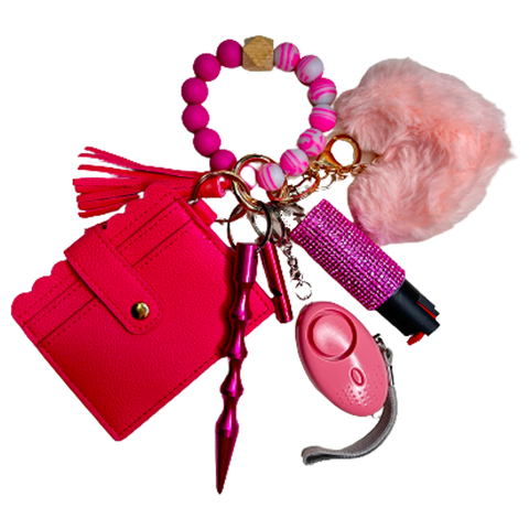 Hot Pink Card Holder Beaded Self Defense Keychain