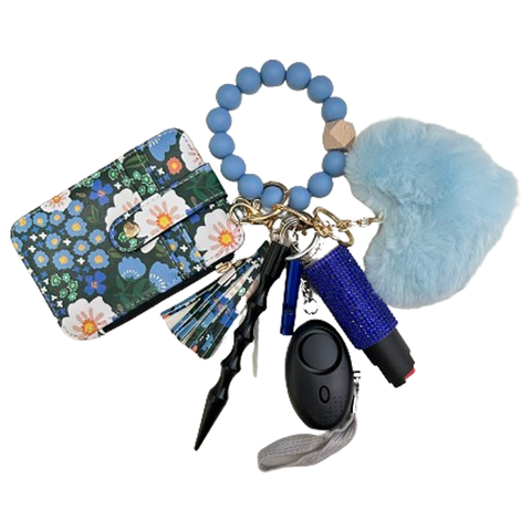 Midnight Blue Bloom Card Holder Beaded Self Defense Keychain