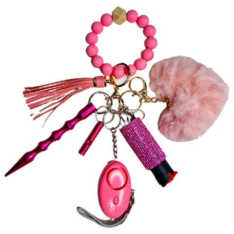 Pink Beaded Self Defense Keychain