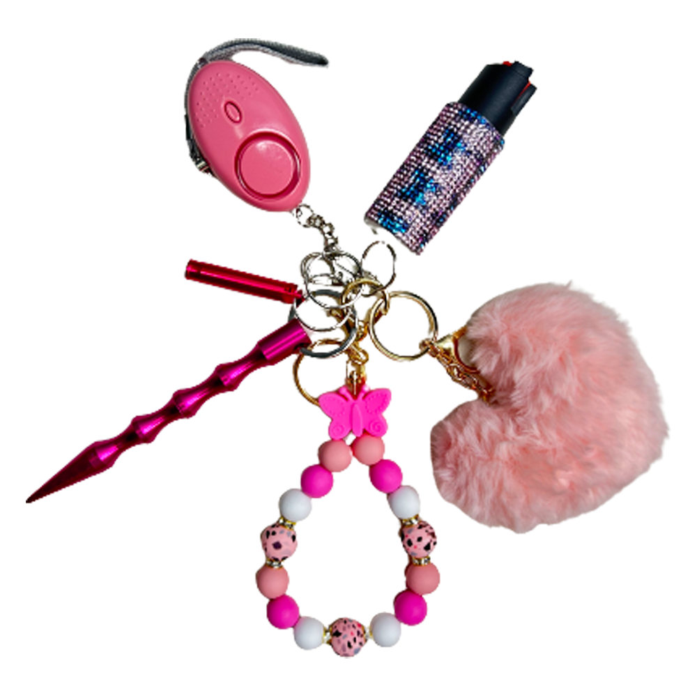 Defence Keychains Pink Butterfly Beaded Self Defense Keychain – Defense Queens