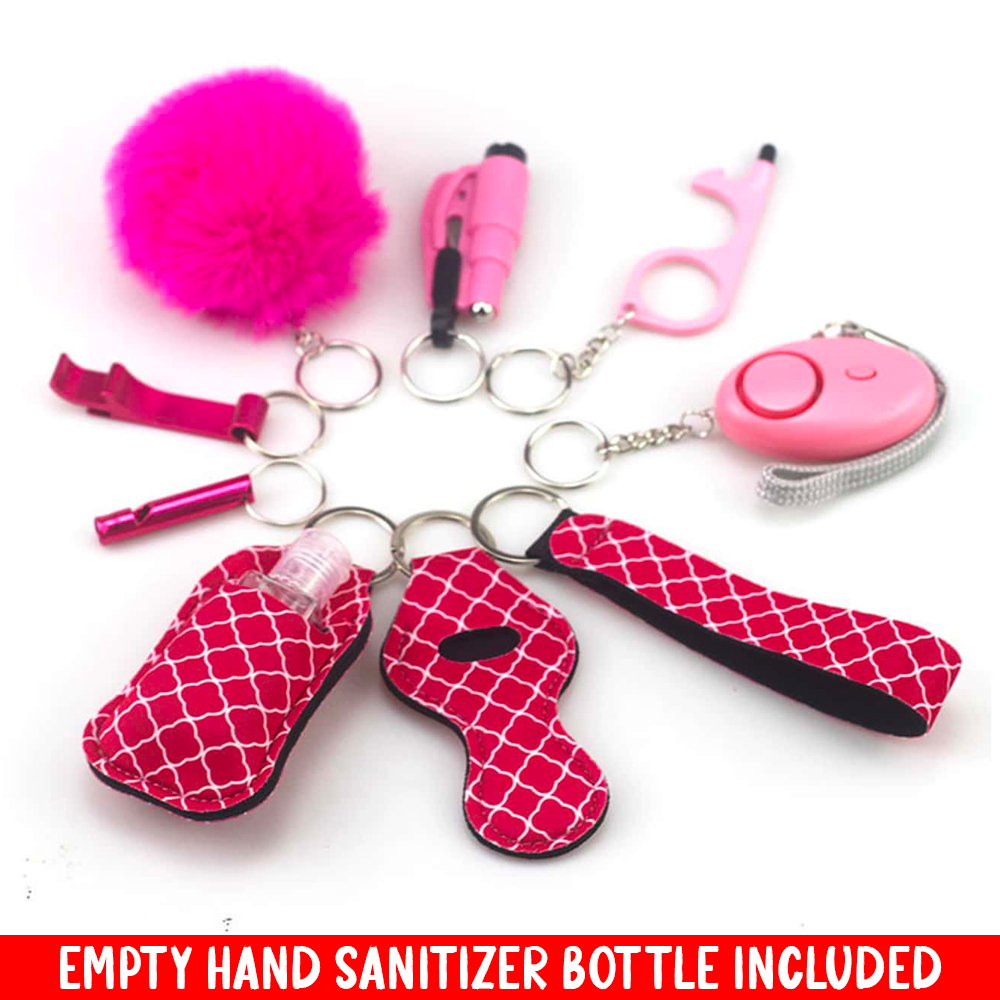 Pink Lattice 9 PCS Safety Keychain Set Defense Queens