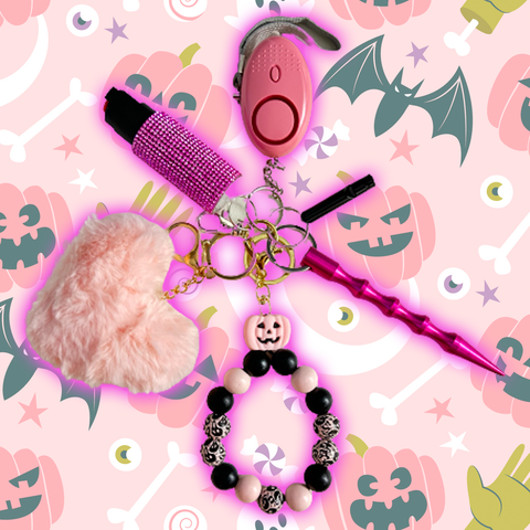 Pink Pumpkin Beaded Self Defense Keychain