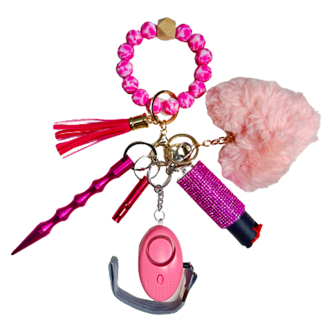 Pink Swirl Beaded Self Defense Keychain