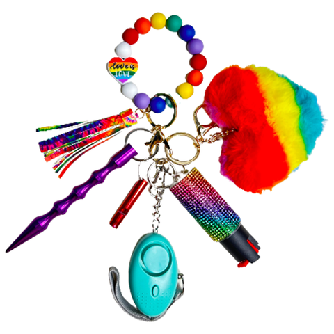Pride Rainbow Beaded Self Defense Keychain