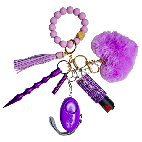 Purple Beaded Self Defense Keychain