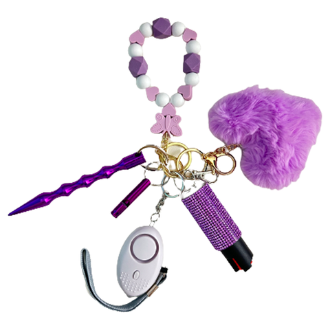 Purple Butterfly Beaded Self Defense Keychain