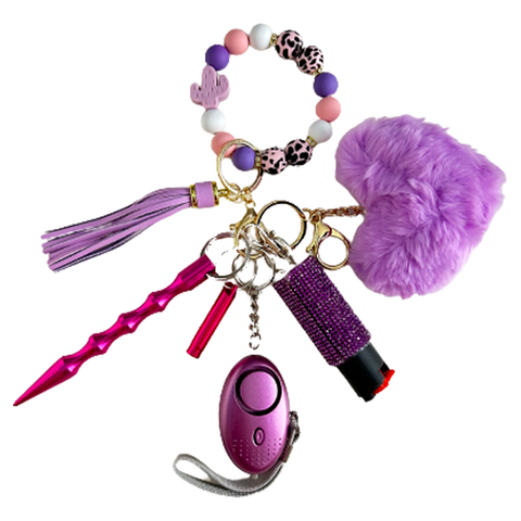 Purple Cactus Beaded Self Defense Keychain