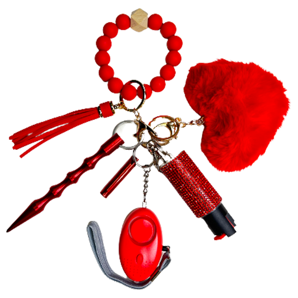 Red Beaded Self Defense Keychain Defense Queens