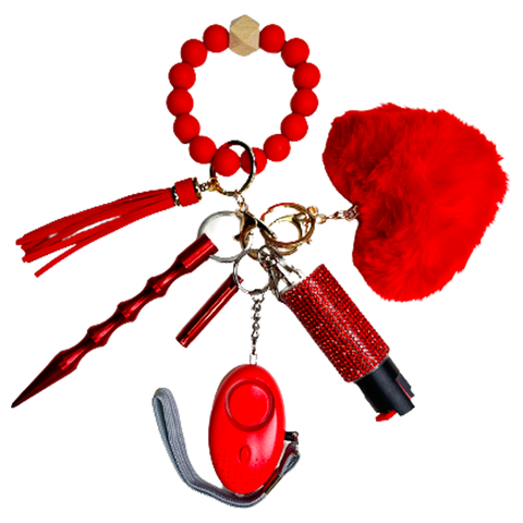 Red Beaded Self Defense Keychain