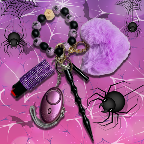 Purple Spider Beaded Self Defense Keychain
