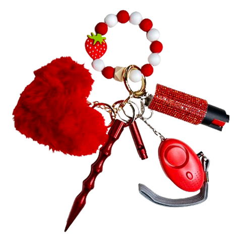Strawberry Beaded Self Defense Keychain