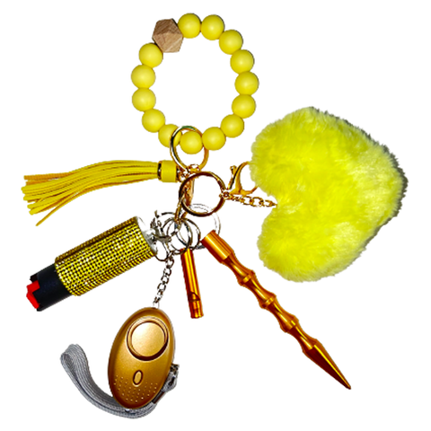 Yellow Beaded Self Defense Keychain