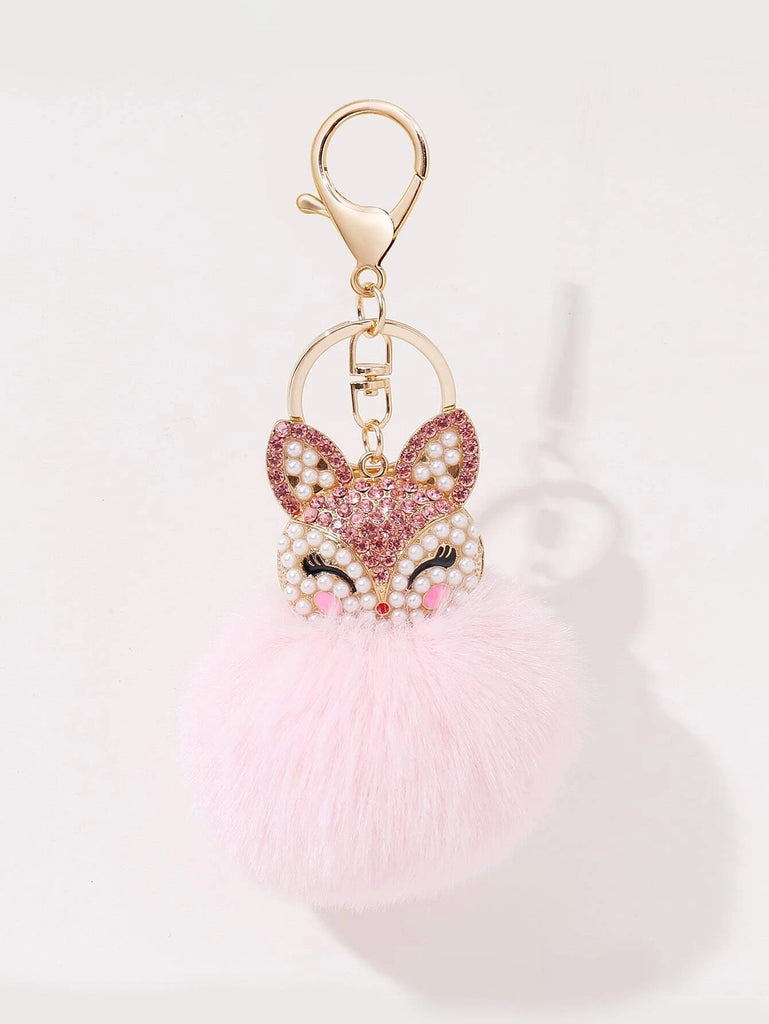 Pink Fox Pom Pom Keychain – Defense Queens