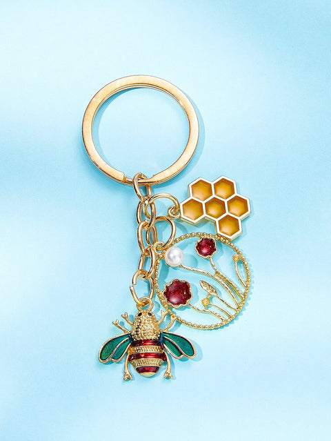 Bee Honeycomb Charm Keychain