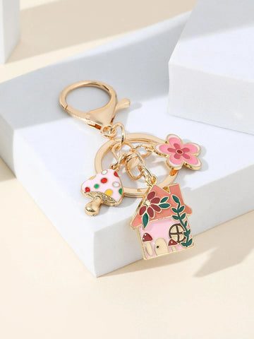 Mushroom & House Charm Keychain