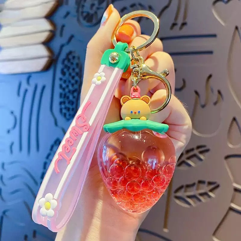 Strawberry Rabbit Bear Liquid Keychain – Defense Queens